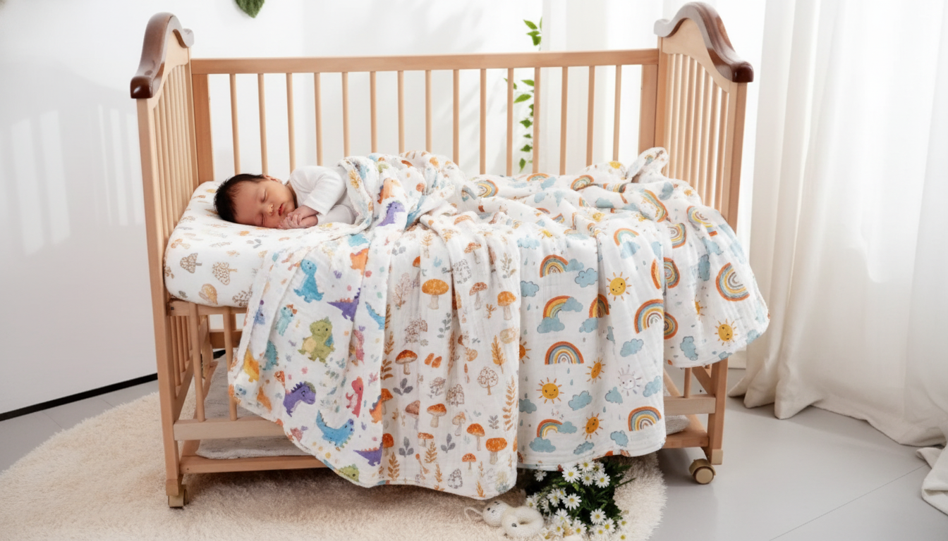 6-Layer Cotton Muslin Swaddle for Cozy Winter Newborns