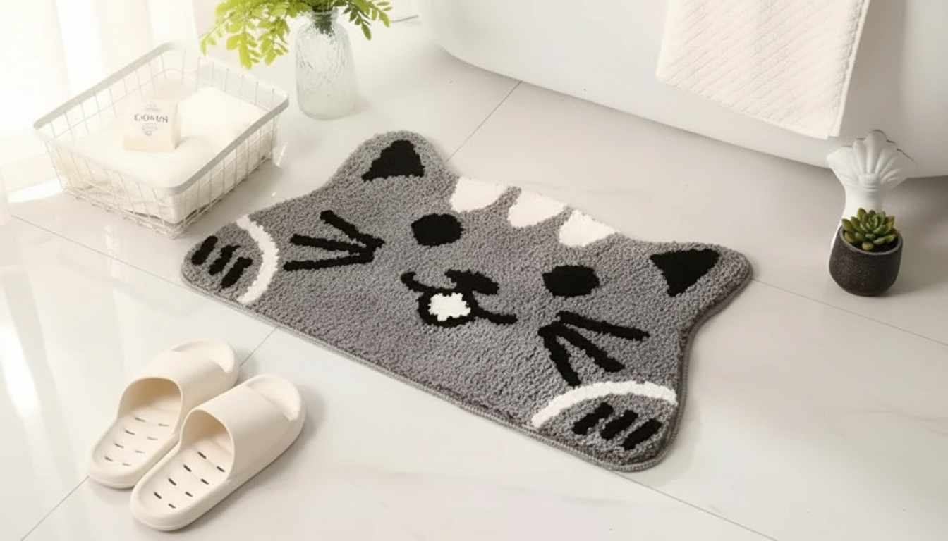 Fluffy Cartoon Cat Bath Mat: Non‑Slip, Super Absorbent