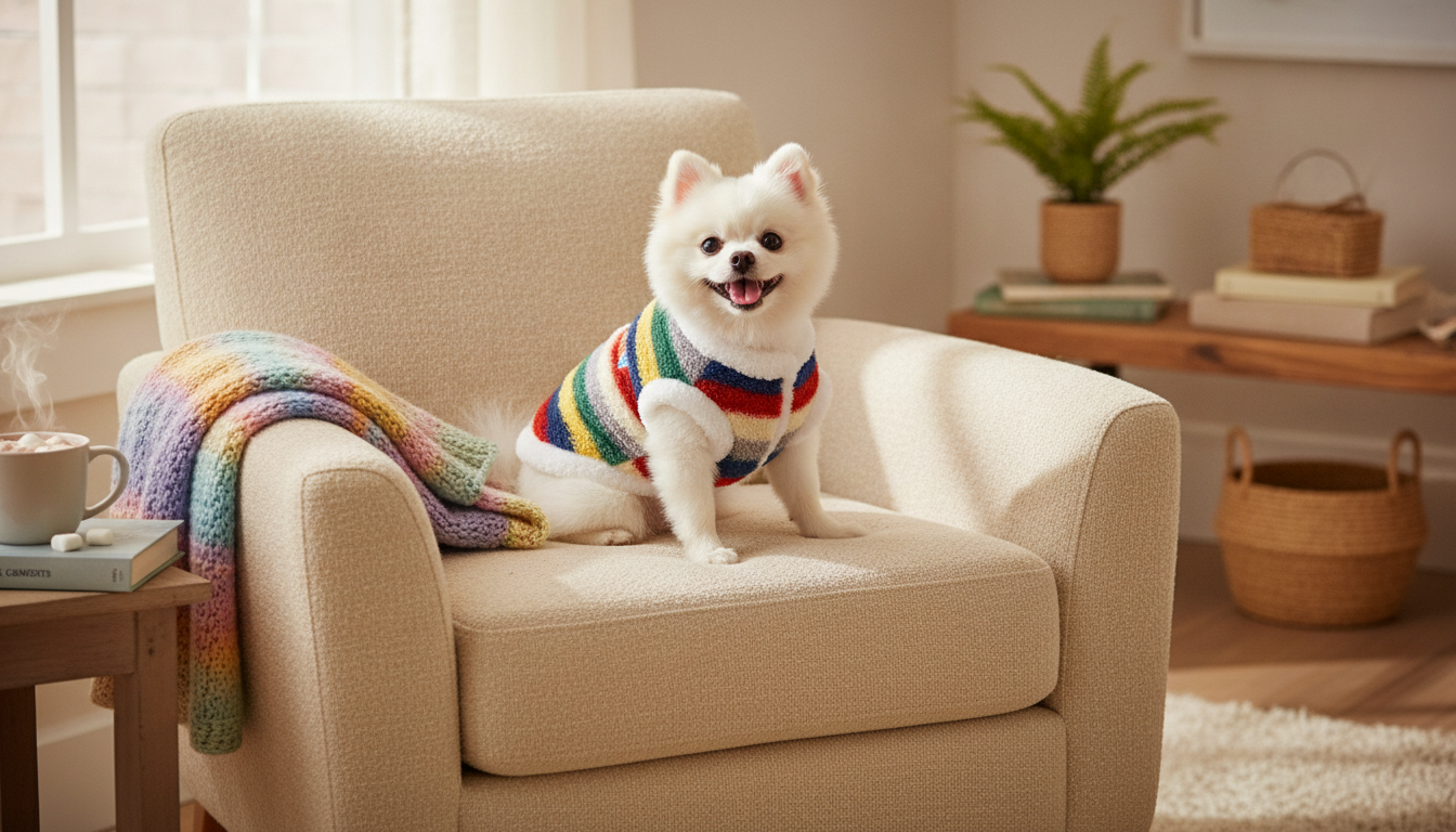 Rainbow Stripe Plush Pet Coat: Cozy Warmth for Small Pets